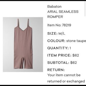 ARITZIA Arial Seamless Romper Dusty Rose Size M/L
